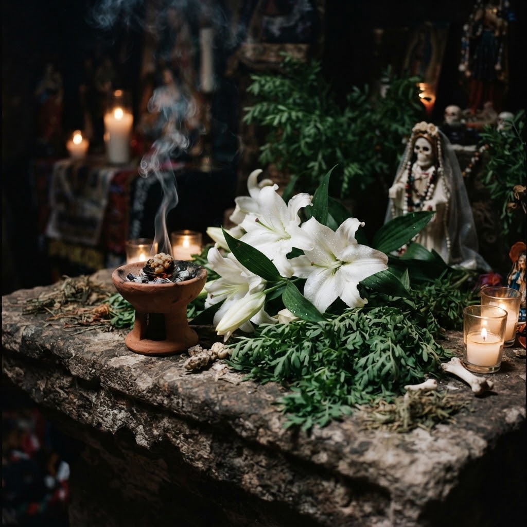 The Sacred Botany of the White Altar: Casablanca Lilies, Rue, and Chiapas Copal
